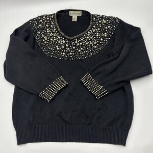 Vintage Victoria Harbour Sweater Women's Medium Beading Silver Baubles Holiday